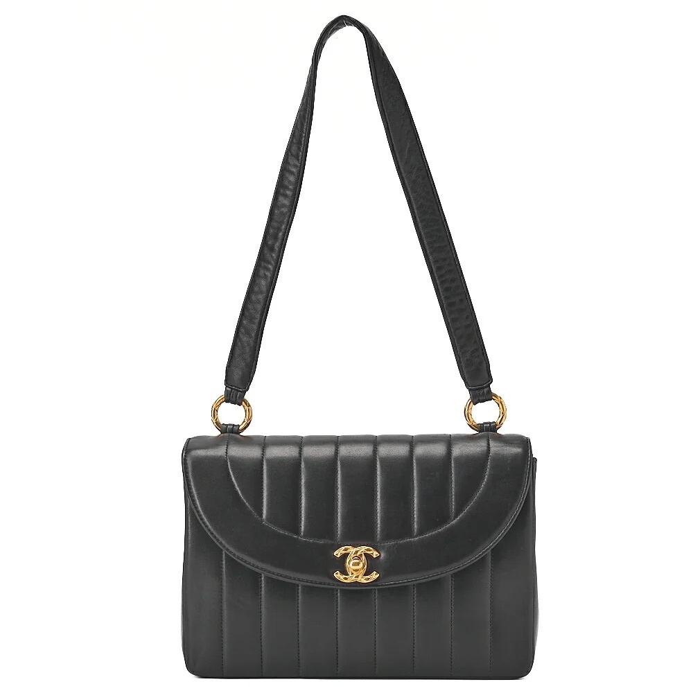 Authentic CHANEL vertical Diana black lambskin shoulder bag